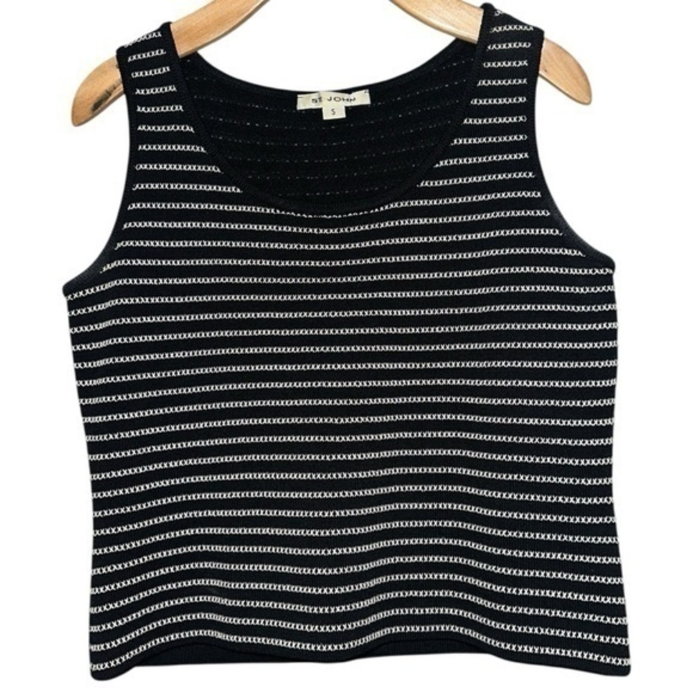 St. John Vintage Women’s S Black White Striped Sweater Knit Sleeveless Tank Top
